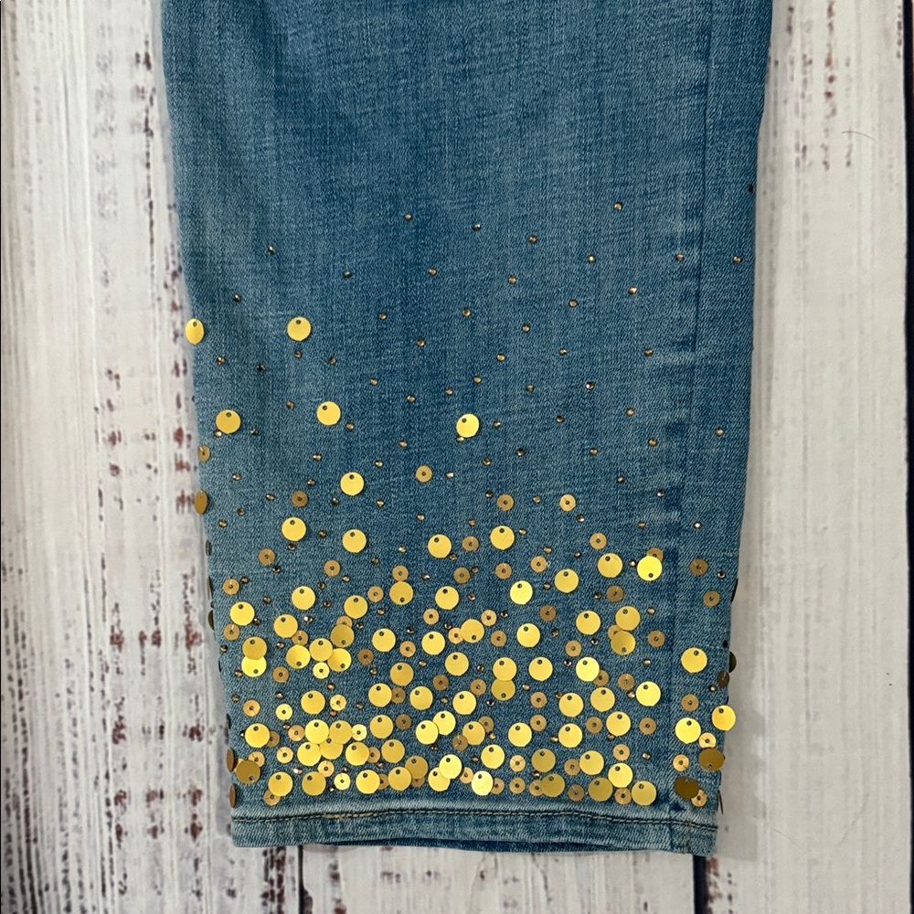 Chico's So Slimming Girlfriend Slim Leg Ankle Jeans with Gold Sequin 1X - Picture 6 of 14
